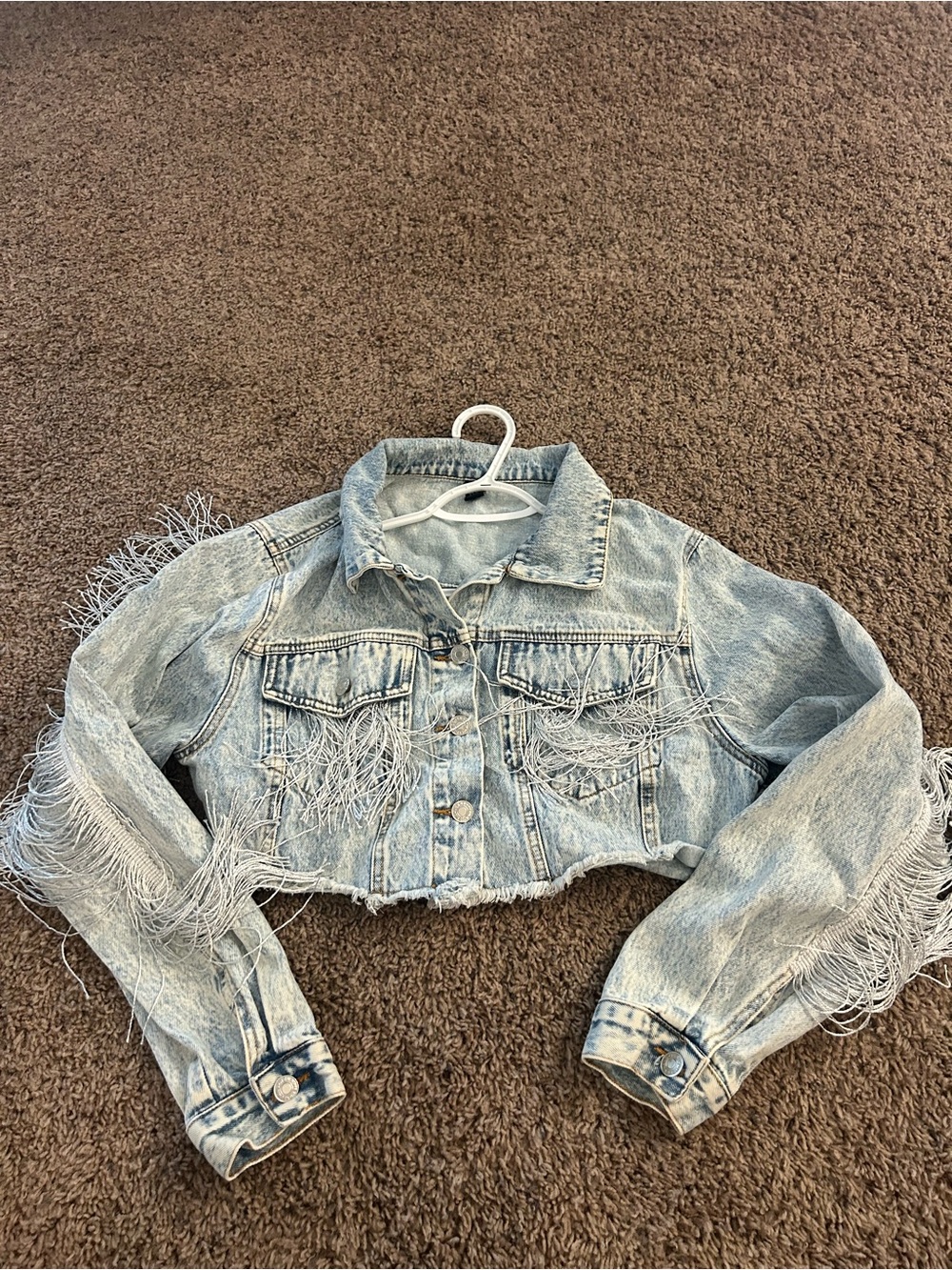 Women’s tassel fringed Jean jacket crop size large SHEIN